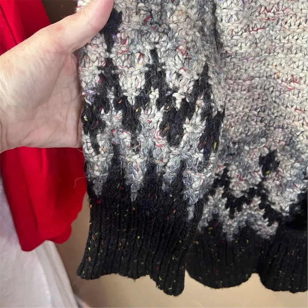 Free‎ People Love Bug Lace Up Womens Size Small Nordic Fair Isle Wool Bl Sweater